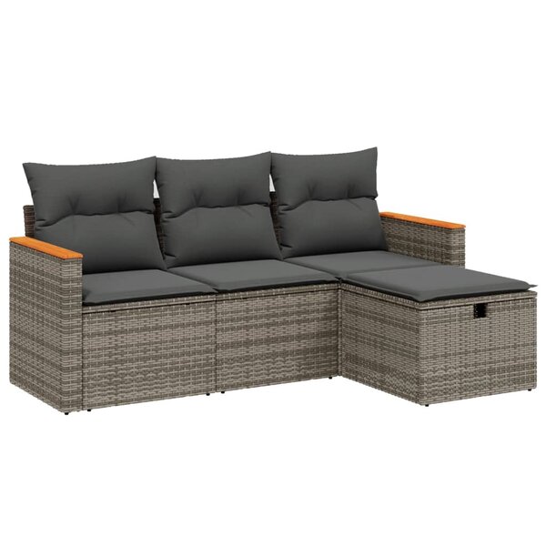 vidaXL Salon de jardin 4 Pièces avec coussins gris résine tressée