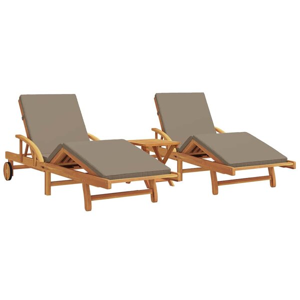 vidaXL Chaises longues 2 pièces avec coussins et table taupe en acacia