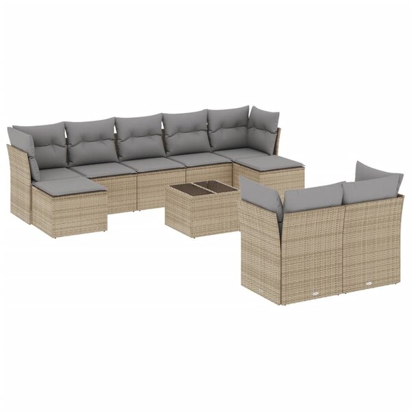 vidaXL Salon de jardin avec coussins 10 Pièces beige résine tressée