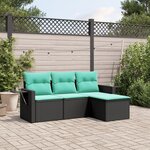 vidaXL Salon de jardin 4 Pièces avec coussins noir résine tressée