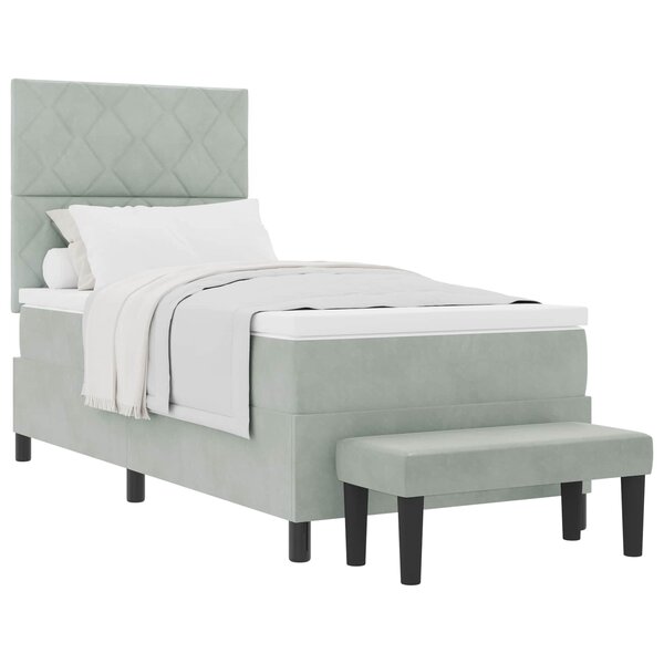 vidaXL Lit à ressorts avec tête de lit Gris clair 200 x 90 cm Velours