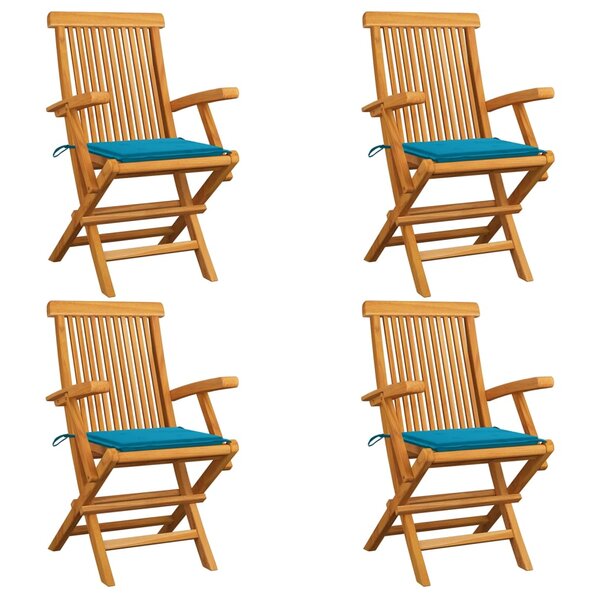 vidaXL Chaises de jardin avec coussins bleu 4 Pièces Bois de teck massif
