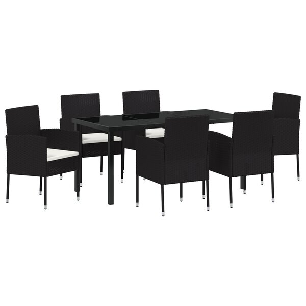 vidaXL Ensemble de jardin comedor 7 pièces avec des coussins noirs en poly rotin