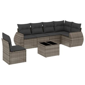 vidaXL Salon de jardin avec coussins 7 Pièces gris résine tressée