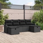 vidaXL Ensemble de canapé de jardin avec coussin 6 Pièces Noir Poly rotin