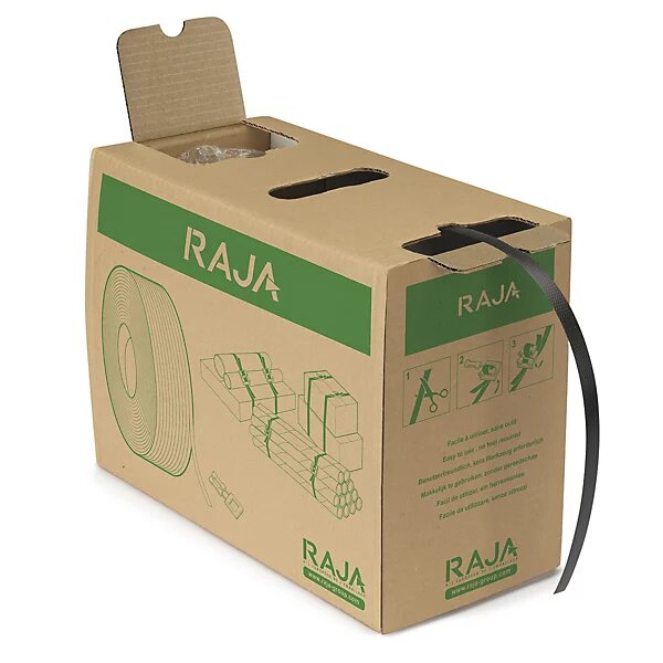 Feuillard polypropylène 97% recyclé en boîte distributrice raja 12 mm x 600 m