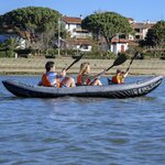 Kayak gonflable 2/3 places 380 x 100 x 44cm, randonnée mer et rivière, pack avec 2 pagaies, 2 sièges, pompe et sac de transport