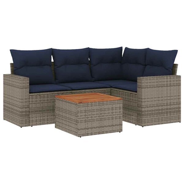 vidaXL Salon de jardin 5 Pièces avec coussins gris résine tressée