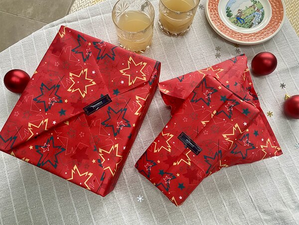 KIT 3 emballages cadeaux réutilisables - Collection Étoiles Rouge