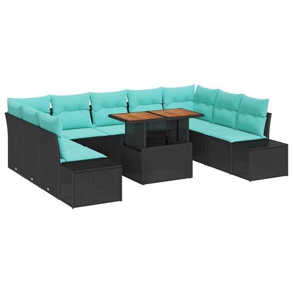 vidaXL Ensemble de canapé de jardin 10 Pièces Noir Poly rotin