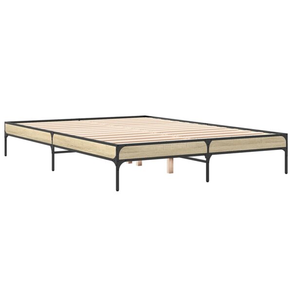 vidaXL Cadre de lit chêne sonoma 140x200 cm bois d'ingénierie et métal