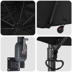 vidaXL Parasol mural de jardin avec LEDs Noir 248 cm