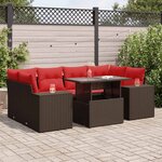 vidaXL Salon de jardin avec coussins 7Pièces marron résine tressée acacia