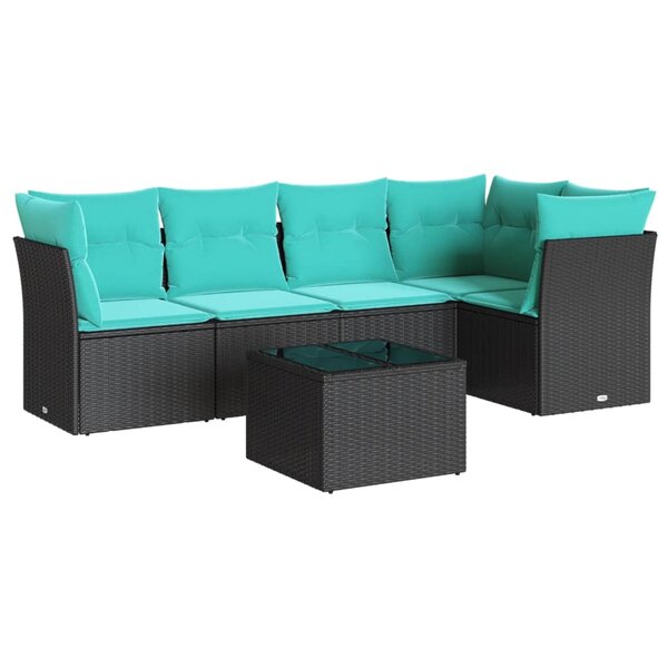 vidaXL Salon de jardin 6 Pièces avec coussins noir résine tressée