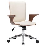 Chaise fauteuil siège pivotante de bureau informatique étude similicuir et bois courbé crème 02_0024097