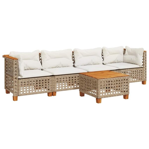 vidaXL Salon de jardin avec coussins 5 Pièces beige résine tressée