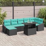 vidaXL Ensemble de canapé de jardin 8 Pièces Noir et Bleu polyrotin