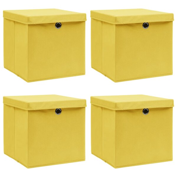 vidaXL Boîtes de rangement et couvercles 4 Pièces Jaune 32x32x32 cm Tissu