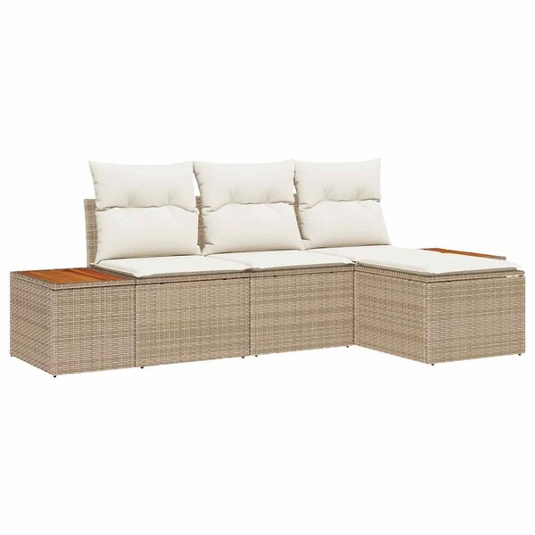 vidaXL Canapé de jardin 4 pièces avec coussins en poly rotin beige et acacia