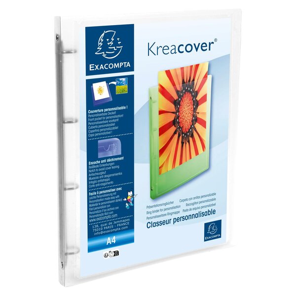 Classeur 4 Anneaux 15mm Polypropylène Chromaline 5/10e Kreacover® - A4 - Incolore - X 12 - Exacompta