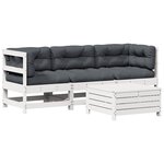vidaXL Salon de jardin 4 Pièces avec coussins blanc bois de pin massif