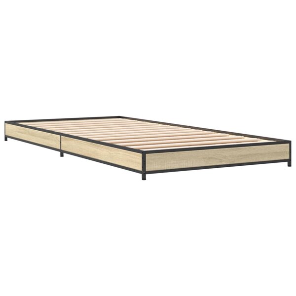 vidaXL Cadre de lit chêne sonoma 90x190 cm bois d'ingénierie et métal
