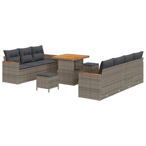 vidaXL Ensemble de canapé de jardin avec coussin 14 Pièces Gris polyrotin