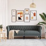 vidaXL Canapé Chesterfield 3 places gris foncé tissu