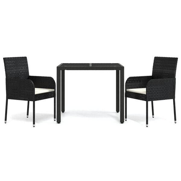 vidaXL Ensemble à manger de jardin avec coussins 3 Pièces Noir
