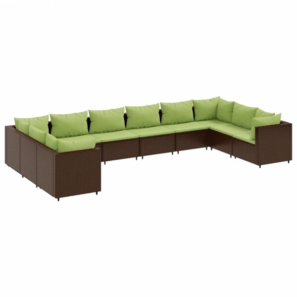 vidaXL Salon de jardin 10 Pièces avec coussins marron résine tressée