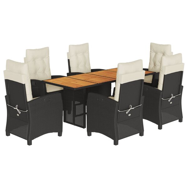 vidaXL Ensemble à manger de jardin coussins 7Pièces Noir Résine tressée