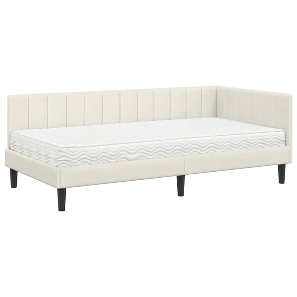 vidaXL Cadre de lit d'angle avec matelas Crème 90 x 200 cm Velours