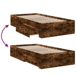 vidaXL Cadre de lit et tiroirs chêne fumé 90x200 cm bois d'ingénierie