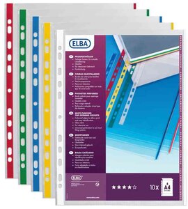 Sachet de 10 Pochettes perforées A4 avec bord couleur PP 0,09 mm Assorties ELBA