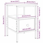 Commode de chevet vidaXL Noir Chêne 34x36x50 cm Bois d'ingénierie et Acier