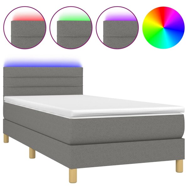 vidaXL Sommier à lattes de lit et matelas et LED Gris foncé 100x200 cm