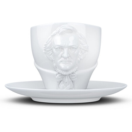 Tasse Richard Wagner avec sous tasse en porcelaine blanche