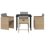 Ensemble de Salle à Manger de Jardin 5 Pièces avec Coussins Beige Poly Rattan