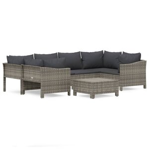 vidaXL Salon de jardin 7 Pièces avec coussins Gris Résine tressée