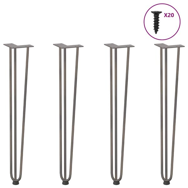 vidaXL Pieds en épingle à cheveux pour consoles  lot de 4  acier naturel  72 cm  acier massif