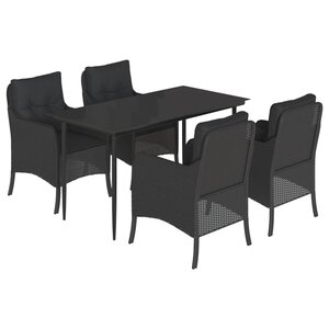 vidaXL Ensemble à manger de jardin coussins 5Pièces Noir Résine tressée