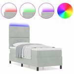 Lit Box Spring vidaXL avec Matelas & Lumière LED Gris Clair 80x200 cm Velours