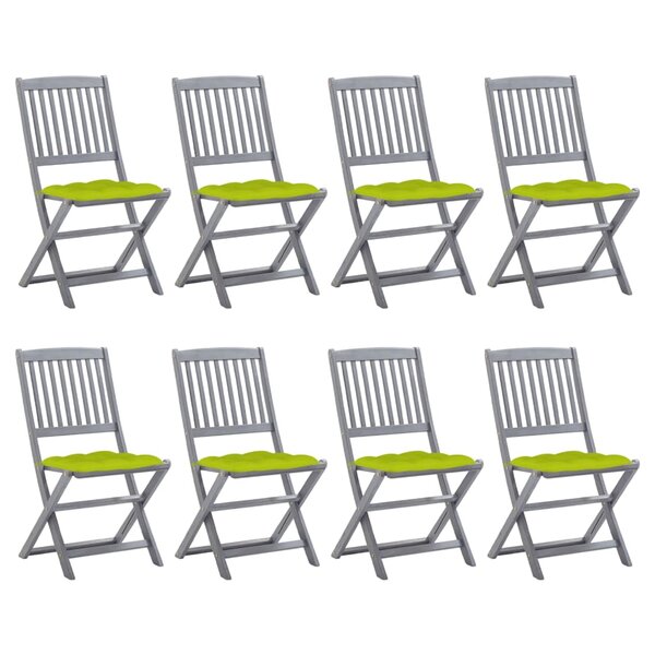 vidaXL Chaises pliables d'extérieur lot de 8 et coussins Bois d'acacia