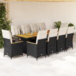 vidaXL Ensemble de bistro de jardin 11 Pièces coussins noir poly rotin
