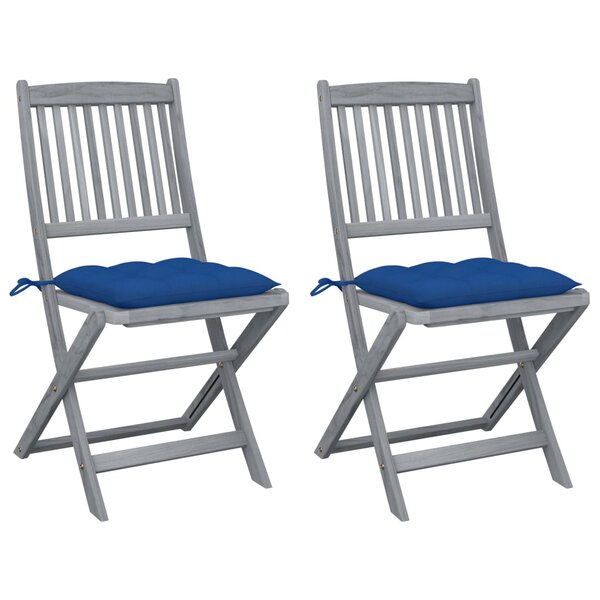 vidaXL Chaises pliables d'extérieur lot de 2 et coussins Bois d'acacia