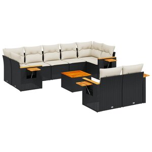 vidaXL Salon de jardin 10 Pièces avec coussins noir résine tressée