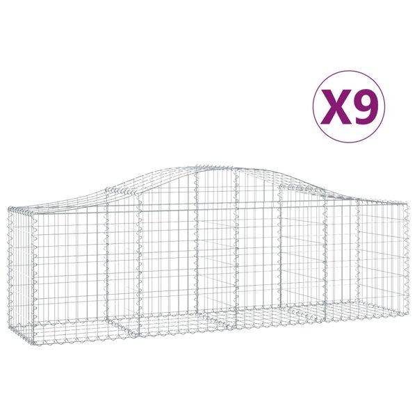 vidaXL Paniers à gabions arqués 9 Pièces 200x50x60/80 cm Fer galvanisé