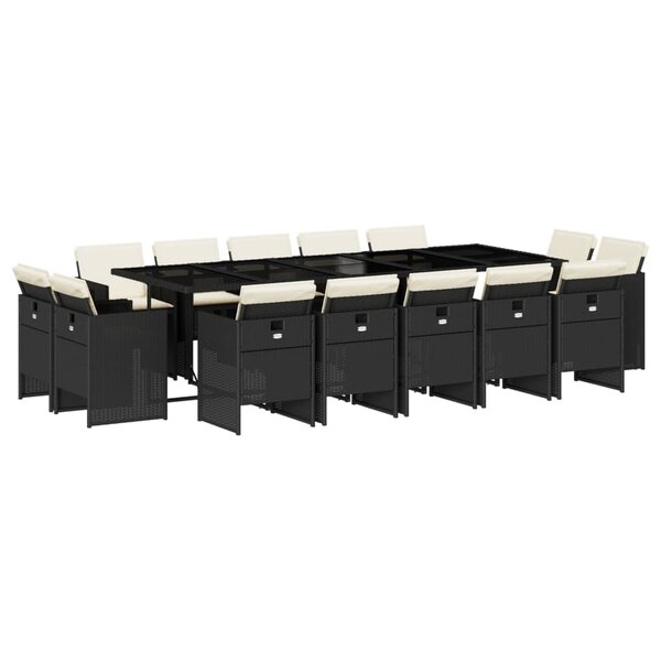 vidaXL Ensemble à manger de jardin 15 Pièces coussins noir résine tressée