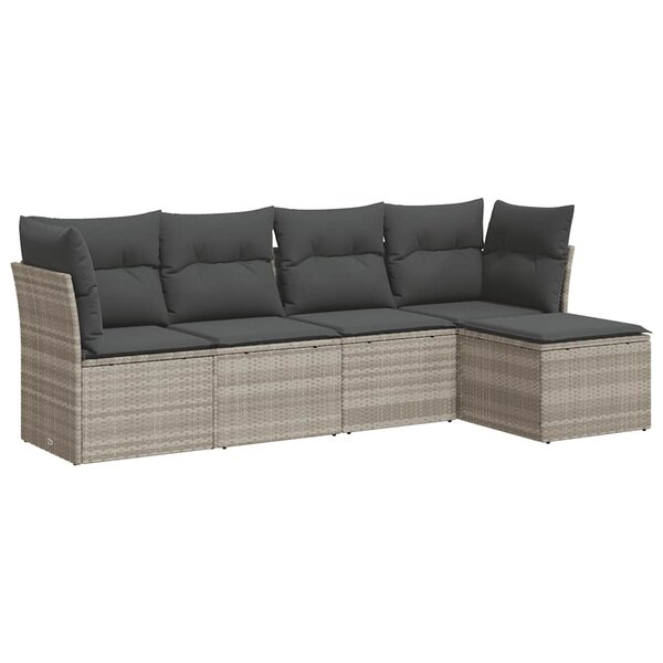 vidaXL Salon de jardin 5 Pièces avec coussins gris clair résine tressée