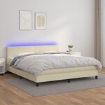 vidaXL Sommier tapissier et matelas et LED Crème 160x200 cm Similicuir